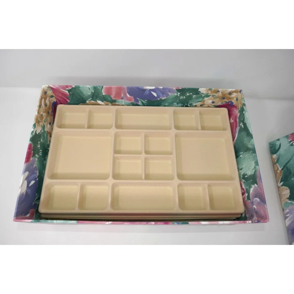Mele Vintage 90s Fabric Floral Watercolor Jewelry Storage Chest 3 Lift Out Trays